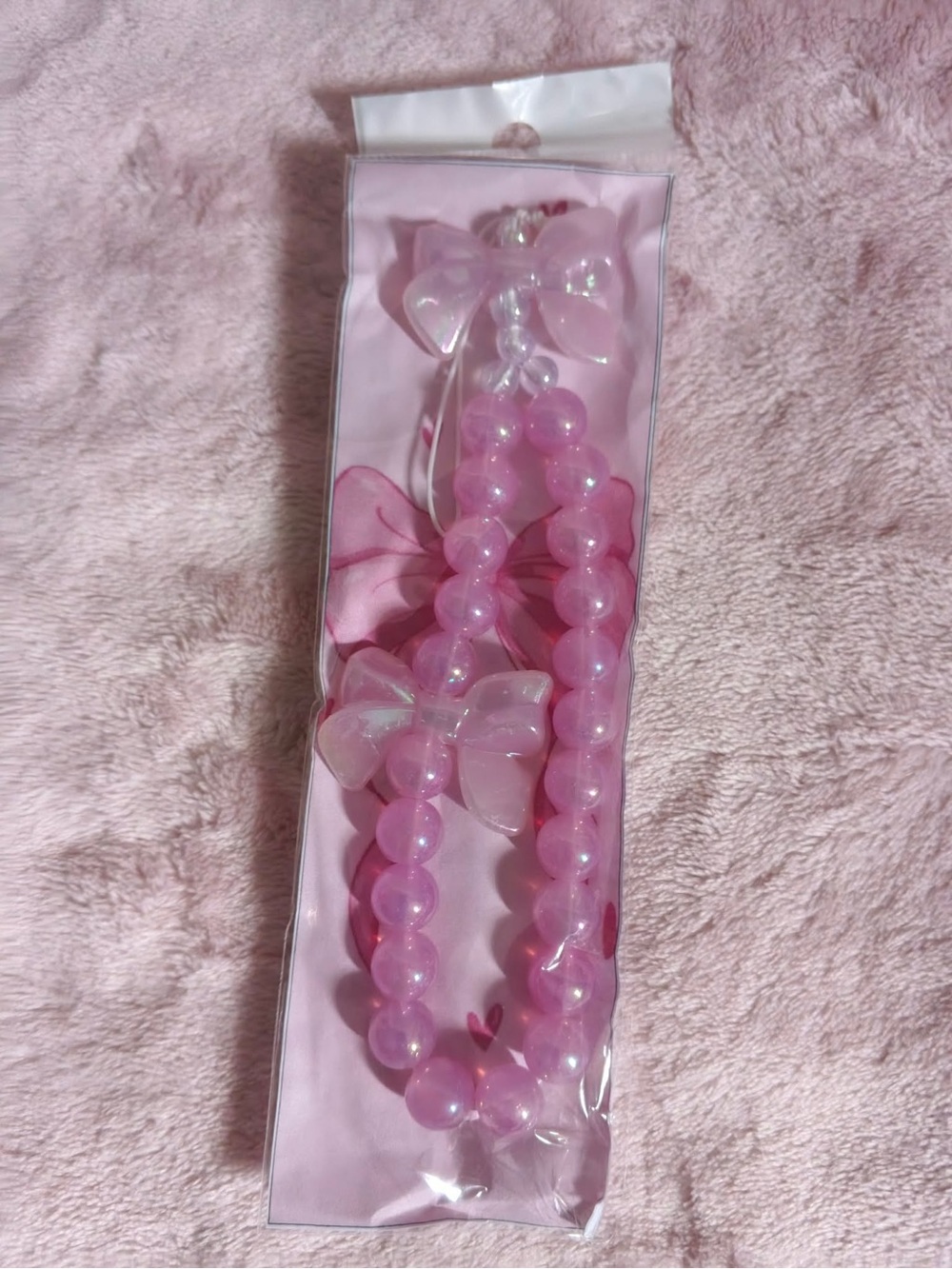Handmade Pink Bow Beaded phone charm and bag charm - Women's Accessories